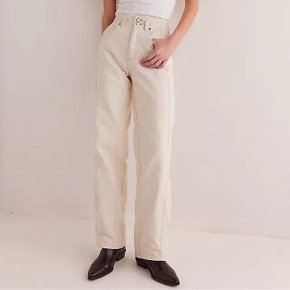 NWT Free People Aster Straight Leg Jeans We The Free in Cream - Picture 12 of 14